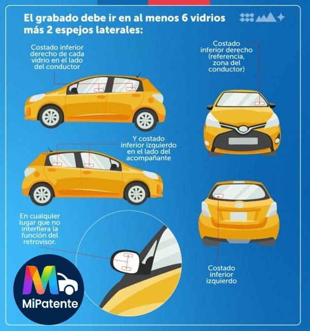 Esquema con la reglamentación y lugares exigidos para el grabado de patentes
