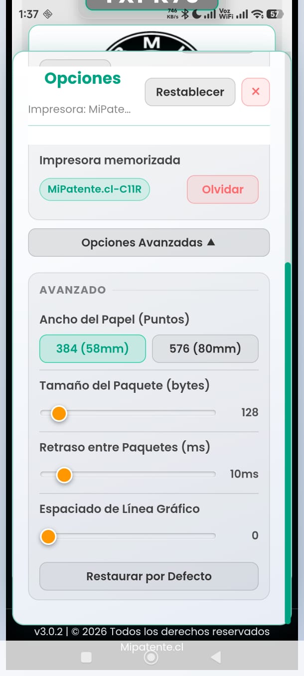 Opciones avanzadas de la app desplegadas