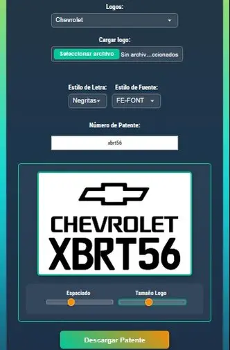 app para imprimir patentes muestra el programa web para el grabado de vidrios